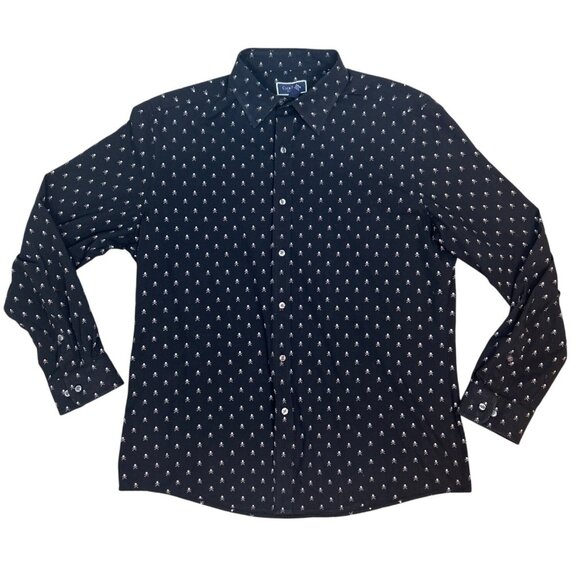 Club Room Men's M Skull Print Button-Up Long Sleeve Black Halloween Shirt - Picture 1 of 9